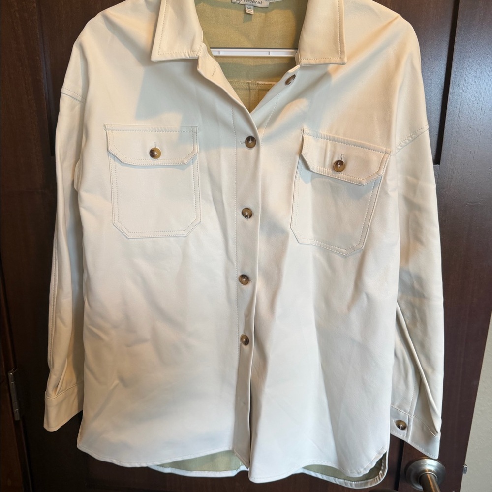 Womens White Faux Leather Shacket Button-Down